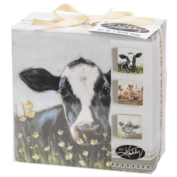 Farm Animals Box Sign Shelf Sitter Set Cow Sheep Pig Lamb Urban Farmhouse Decor - Picture 2 of 9